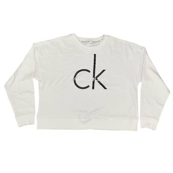 Calvin Klein Cropped White Sweatshirt Size Large EUC - Picture 1 of 7